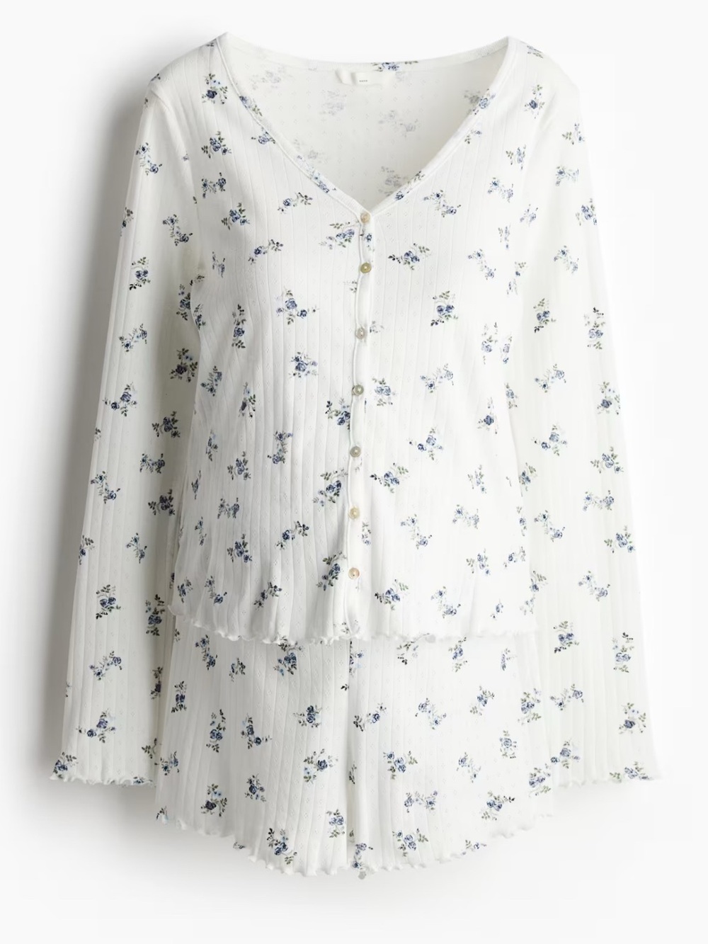 H&M Mama White Floral Ribbed Pointelle Pajama Set